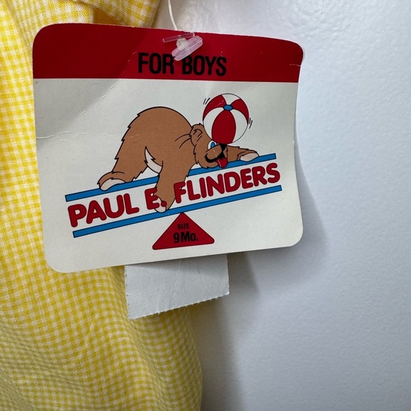 Paul E. Flinders Yellow Gingham Smocked Shortall Embroidered Bunnies 9M - Picture 3 of 5